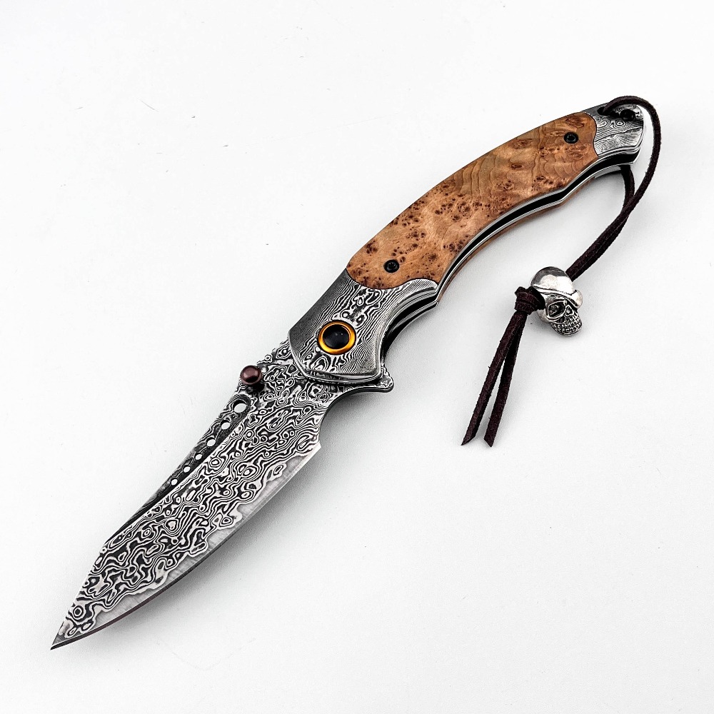 Vintage Collectible Pocket Knives - Yüksek Sertlikte Şam Desenli Katlanır Bıçak