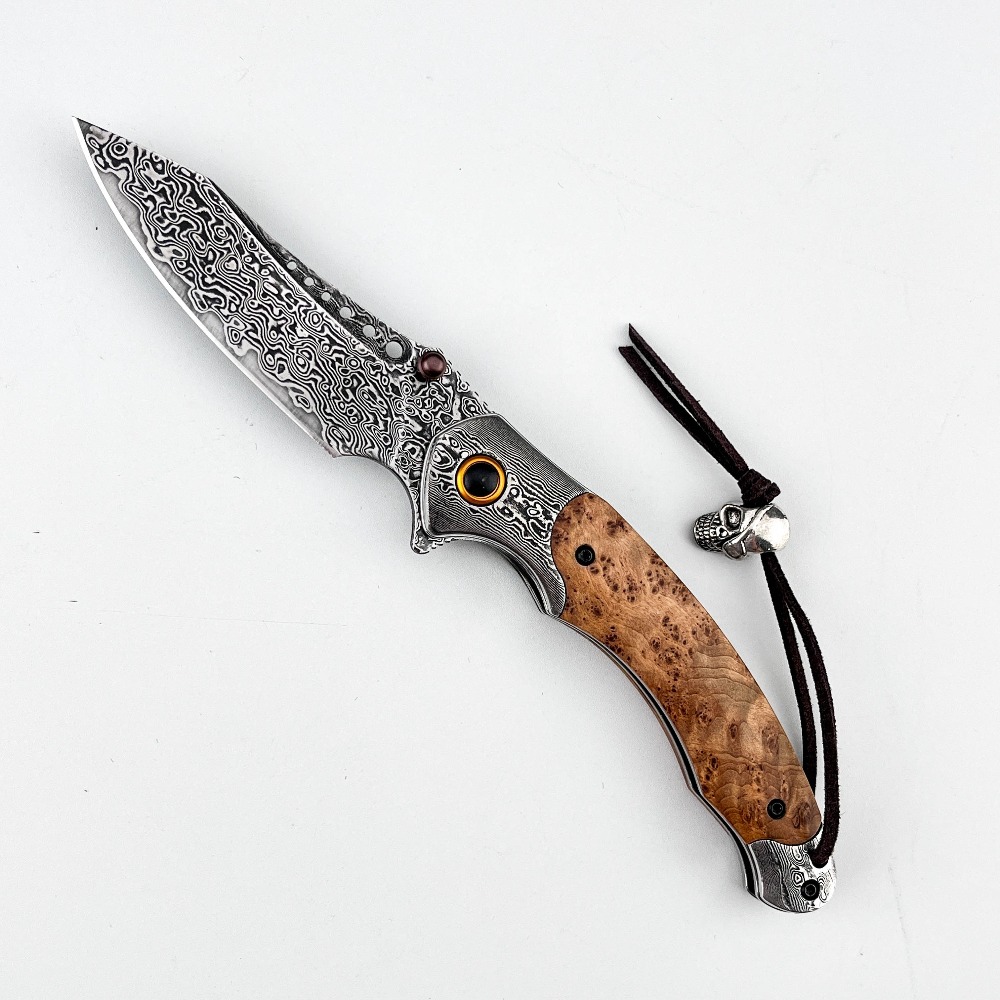 Vintage Collectible Pocket Knives - Yüksek Sertlikte Şam Desenli Katlanır Bıçak