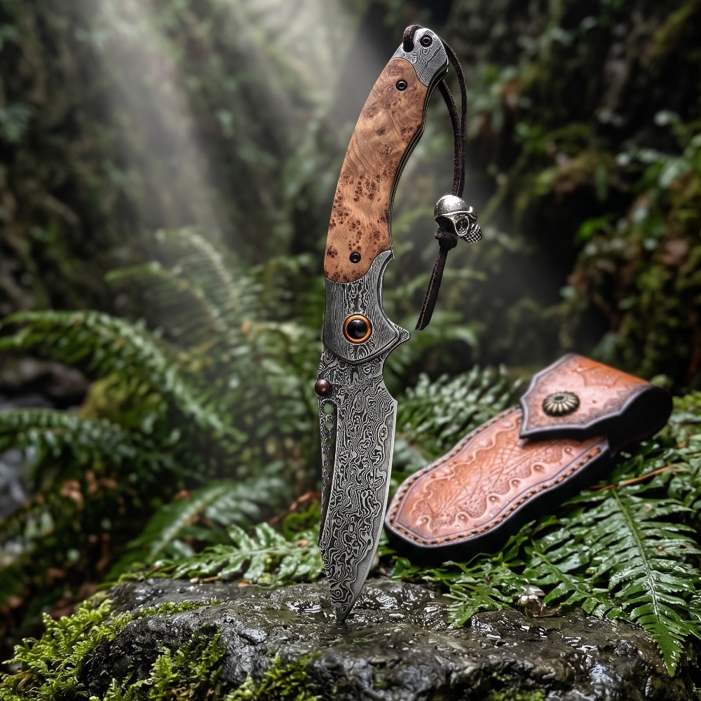 Vintage Collectible Pocket Knives - Yüksek Sertlikte Şam Desenli Katlanır Bıçak
