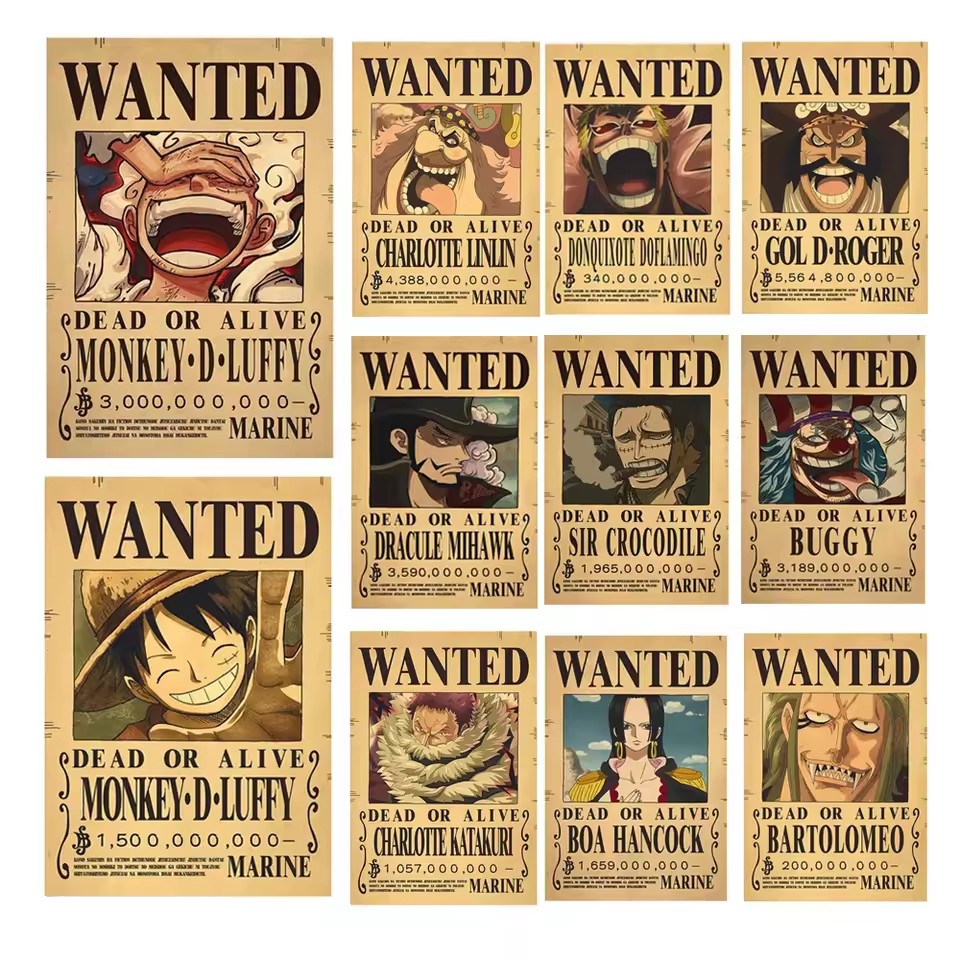 Vintage Collectible Dolls - Anime One Piece Bounty Aranıyor Posterleri
