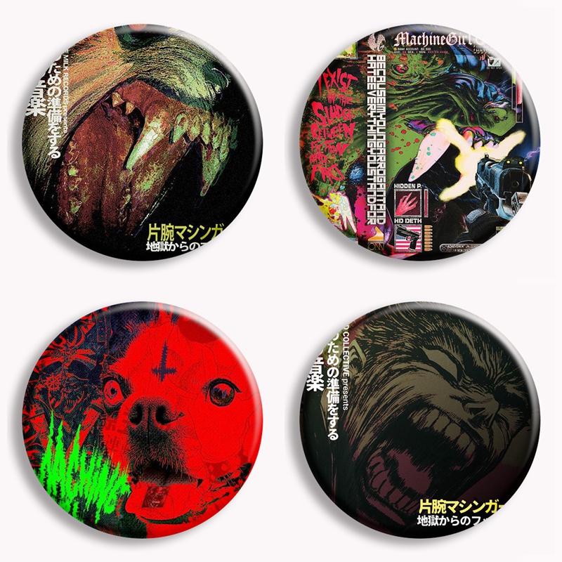 Vintage Collectible Buttons - Makine kız Wlfgrl düğme Pin Retro
