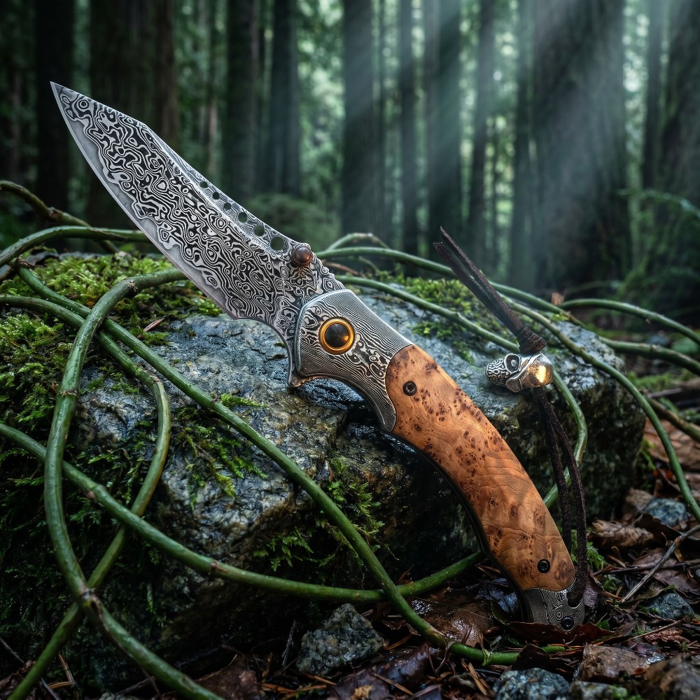 Vintage Collectible Pocket Knives - Yüksek Sertlikte Şam Desenli Katlanır Bıçak